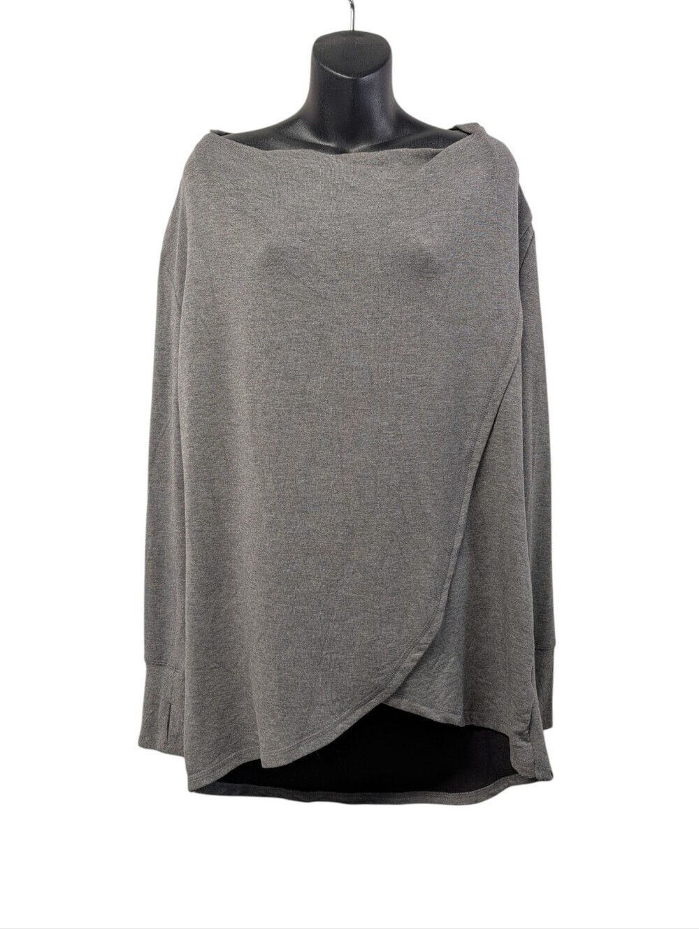 Crane Gray Modal Hooded Pullover Sweater Large Cowl Neck Wrap Hem Thumb Holes